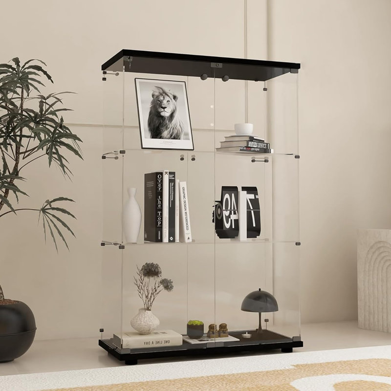 Vitrine 2 portes en verre avec 3 tablettes, Noir