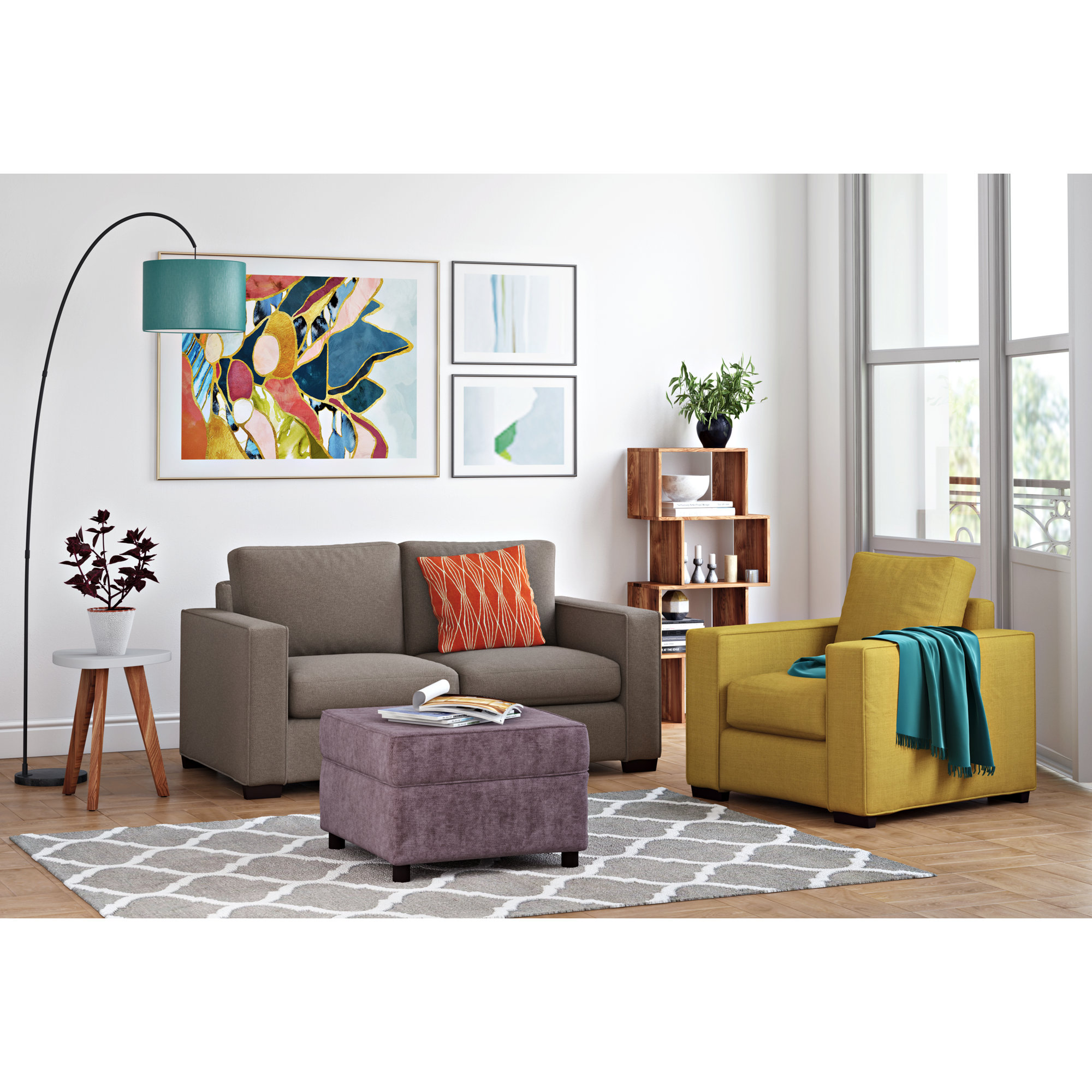 Essense Solid Wood Geometric Bookcase, Brown