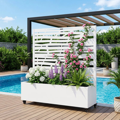 Metal Planter Box with Trellis with Wheels