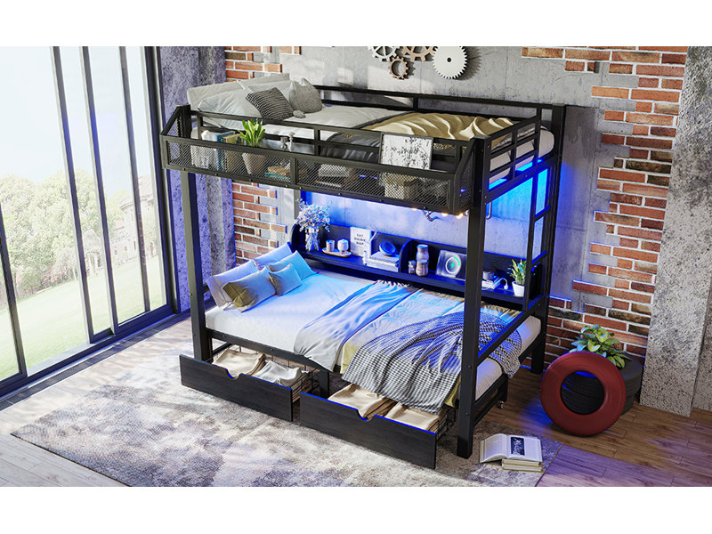 Lit superposé moderne Firo avec rangement et éclairage DEL