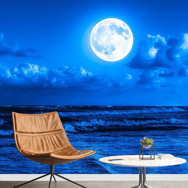 Cosmique lune lunaire, océan tropical, photographie de nature, paysage rustique décoratif, L 66 po x l 96 po