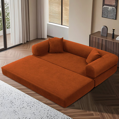 Canapé-lit convertible à 3 places Boneless avec poche de rangement, canapé-lit pliant en velours côtelé avec fermeture à glissière, canapé-lit de salon, 80 po