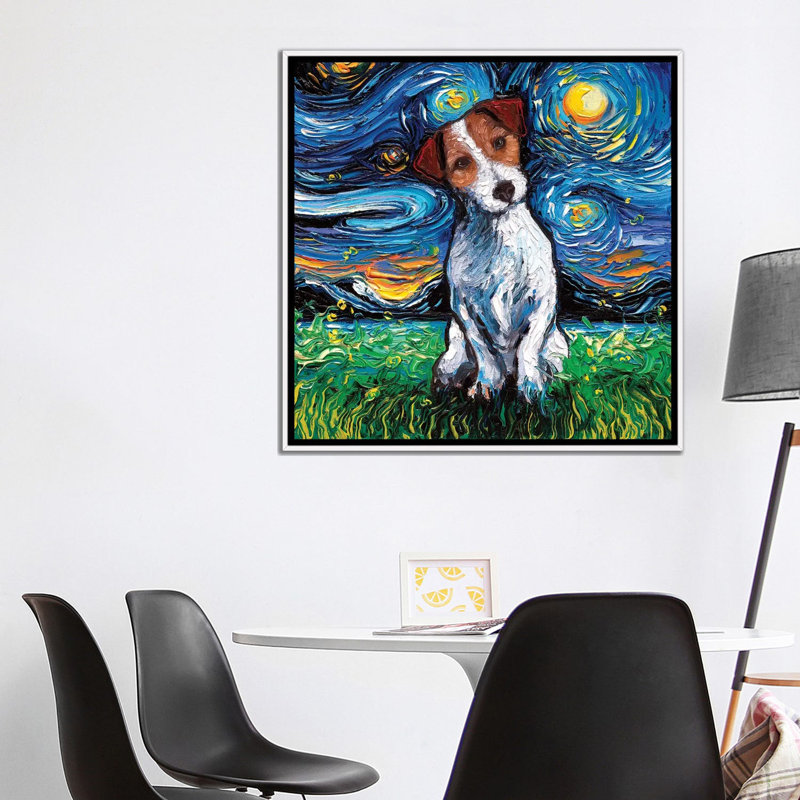 « Jack Russel Terrier Night » par aja Trèves, reproduction d’art, Toile blanche encadrée, Pas de tapis