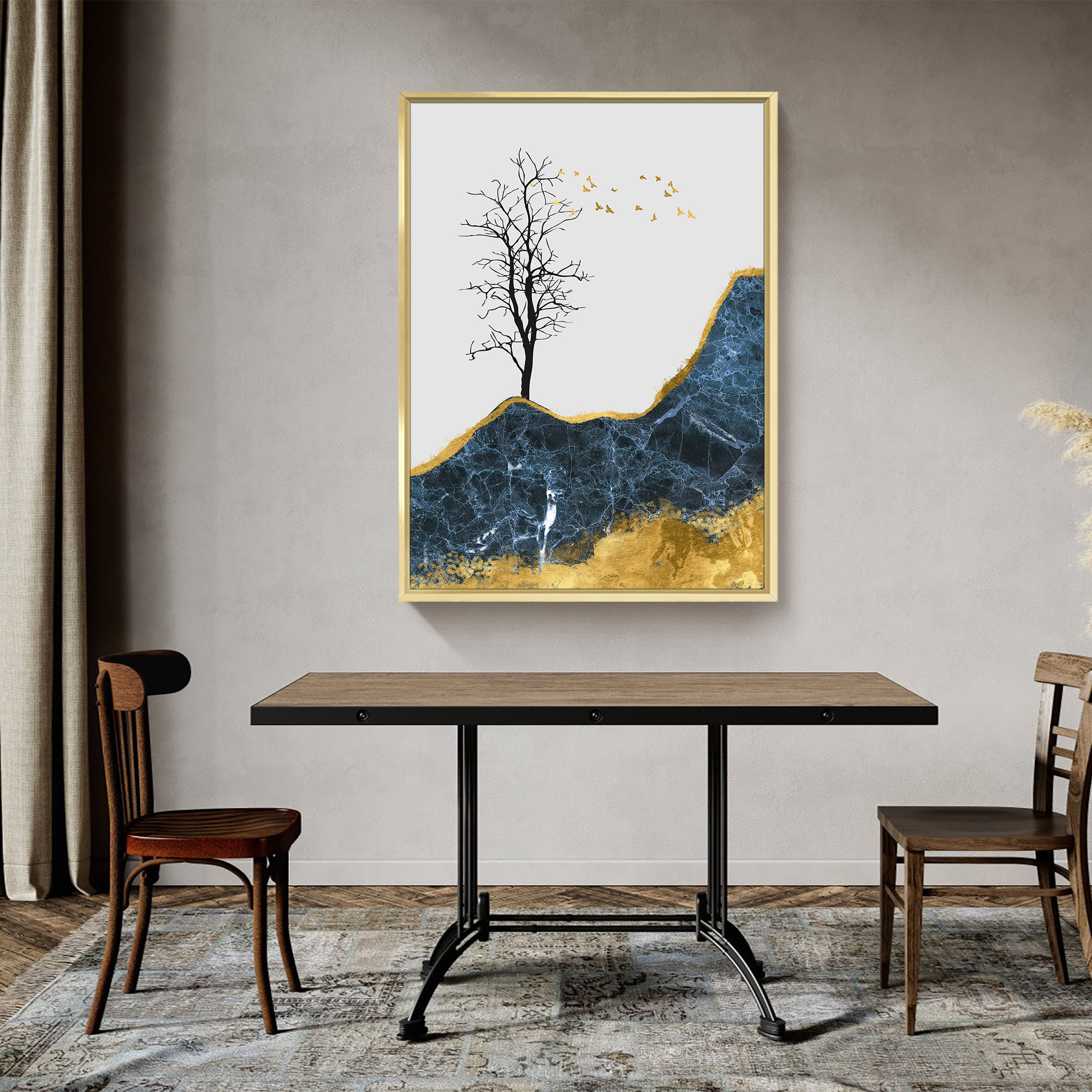 Loon Peak® Canvas Abstract Wall Art For Room Gold Aluminum Framed Wall ...