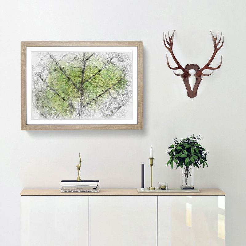 Lines of the Leaf in Abstract - Picture Frame Graphic Art Print, 35cm H x 50cm W x 2cm D, Oak