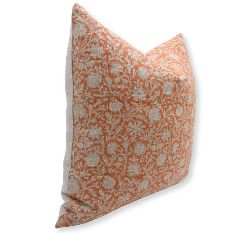 Linen 14x20 Pillow Cover, Hand Block Print Lumbar Cushion Cover, Floral Print Decorative Couch Pillowcase - CHAKRI, 20" x 14"