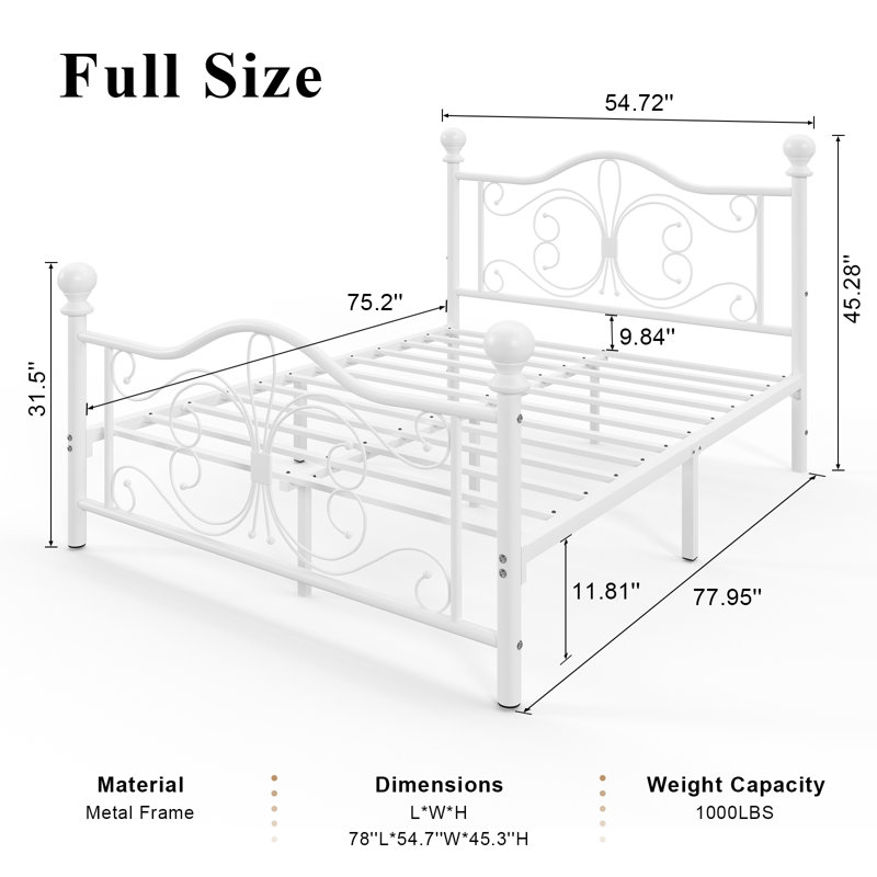 Eade Bed Frame with Elegant Style, Enough Storage Space, Silent Design, White, Full / Double