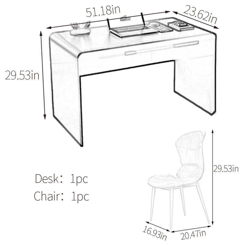 Ensemble de bureau Goodlow, H 29,53 po x l 51,18 po x P 23,62 po, Noir