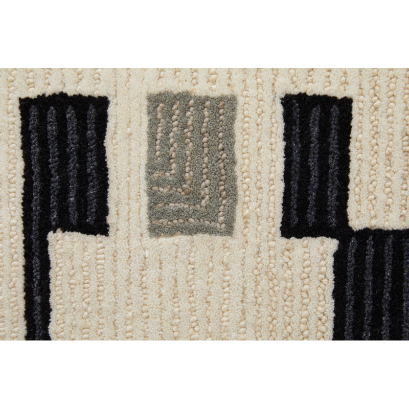 Nya Black and Ivory Hand-Tufted Wool Geometric Rug