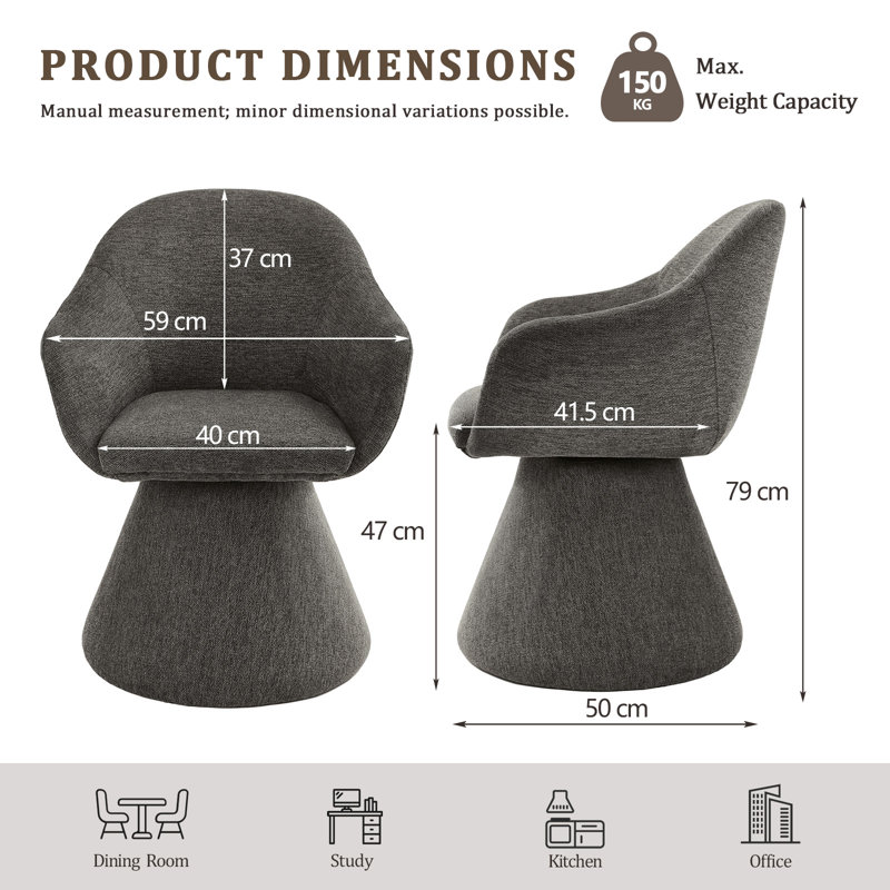 Upholstered Dining Chair, 47cm Seating Height, Charcoal Grey, 4, Charcoal Grey