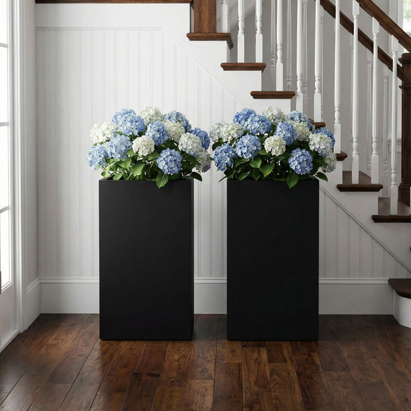 Rectangular Metal Planters for Outdoor Plants Set Of 2, 36" H x 13" W x 13" D
