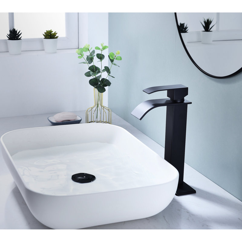 Matte Black Bathroom Sink Faucet With Waterfall Spout, Single Handle Design For Seamless Water Control, Composed Of Stainless Steel Vanity Spout In Black, Built A Fixture
