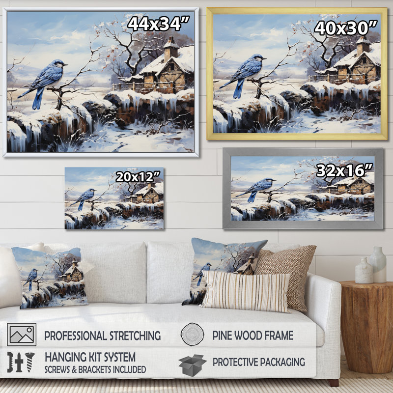 «The Magpieclaude Monets Winter I», reproduction sur toile, Cadre flottant noir, H 16 po x l 32 po x P 1 po