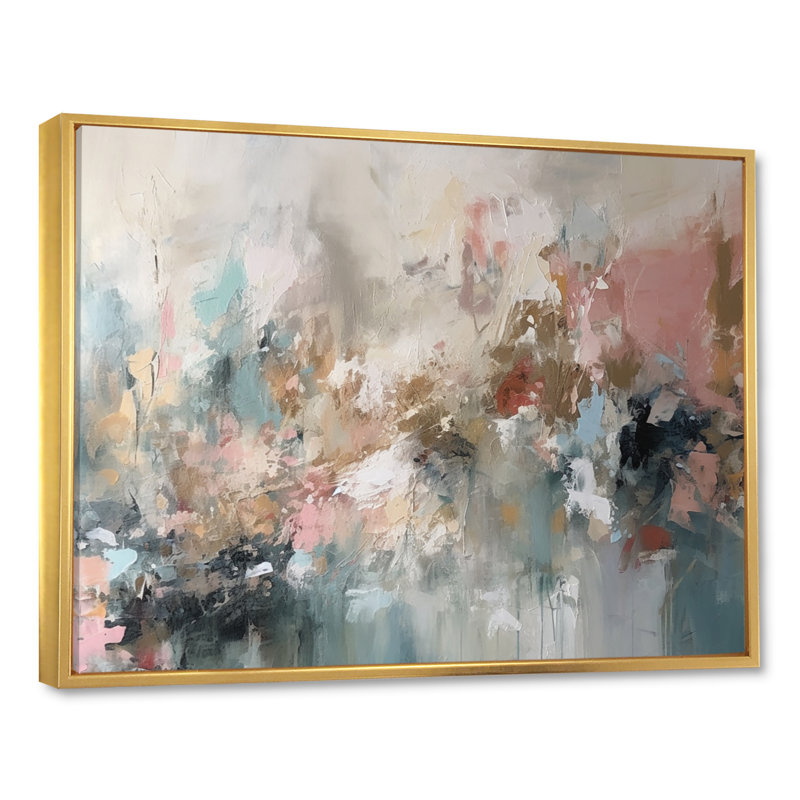 "Brushstroke", peinture abstraite I, H 30 po x l 40 po, Reproduction avec cadre flottant, Doré