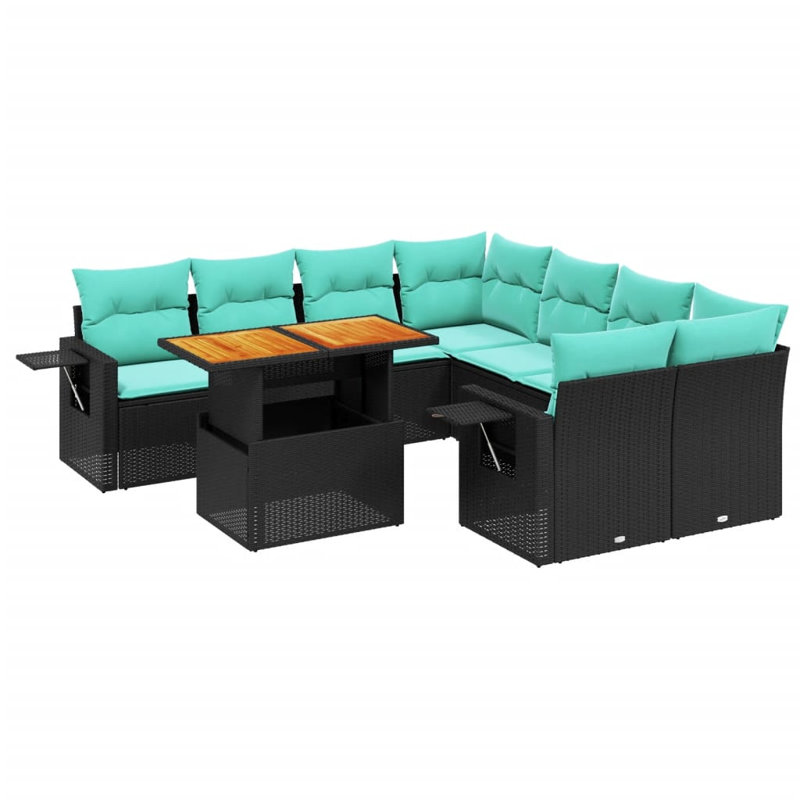  Ensemble de canapé de patio 9 pièces avec coussins en rotin de polyester