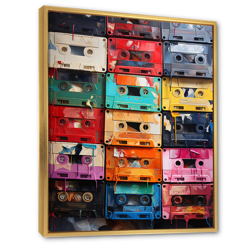 Varenna Cassette Tapes Unwound Secrets II, reproduction d'art sur toile, H 20 po x l 12 po x P 1 po, Cadre flottant doré