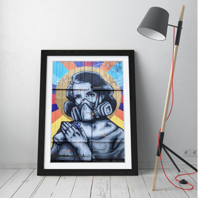 Woman Gas Mask London Graffiti - Single Picture Frame Print on Canvas