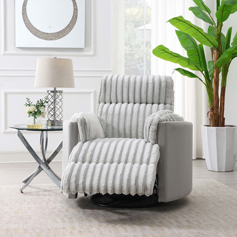 Emee Glider Recliner w/Swivel, Gray Corduroy, Gray Corduroy