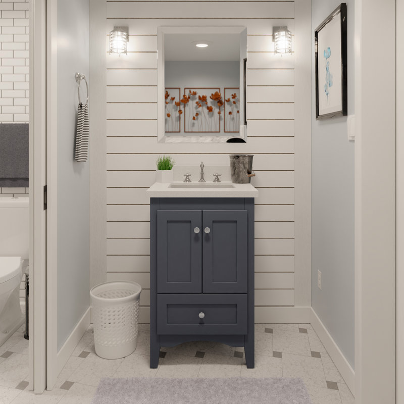 Charcoal Gray 24'' Single Bathroom Vanity with Quartz Top