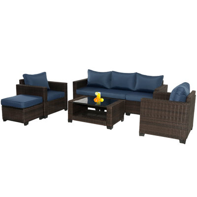 Vionette 145 Wide Outdoor Wicker Patio Sectional with Cushions -  Red Barrel StudioÂ®, 5E4A19E41311498D9761C174A7BED384