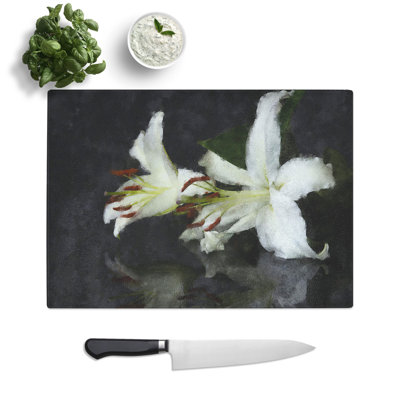 White Lily Flowers Painting Chopping Board