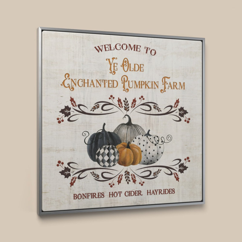 «Ye Olde Pumpkin Patch» par Tava Studios - Impression sur toile, 30 po x 30 po, Cadre plat flottant, Argent