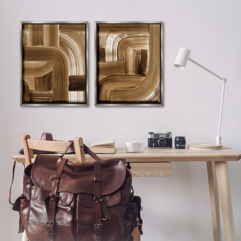 Ensemble de 2 toiles flottantes encadrées Gentle Brown Brushstrokes par Grace Popp, H 31 po x l 25 po