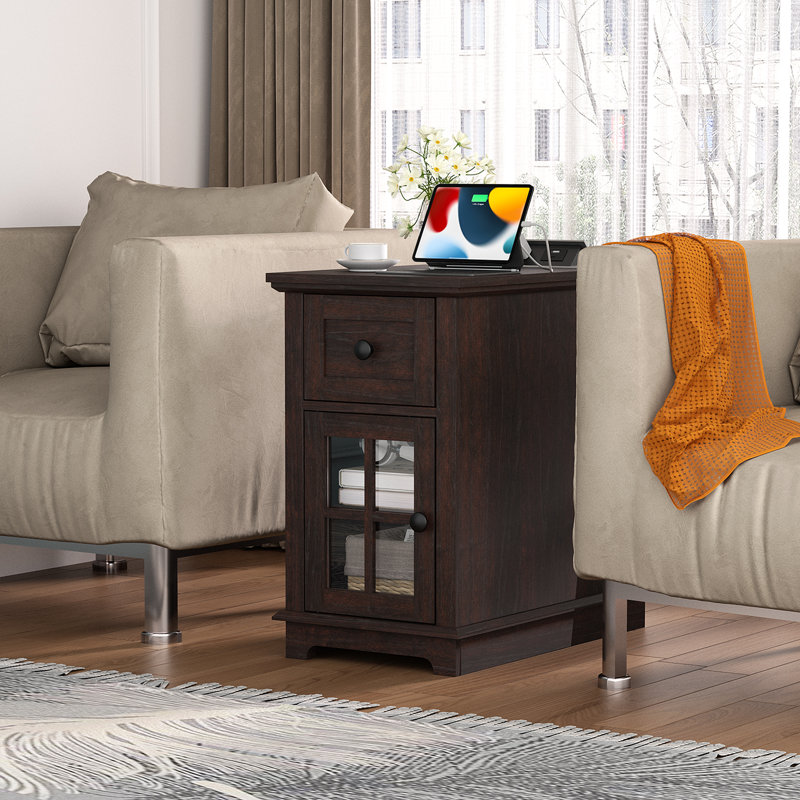 Antrea Tray Top End Table Set with Storage and Built-In Outlets, Espresso, 1
