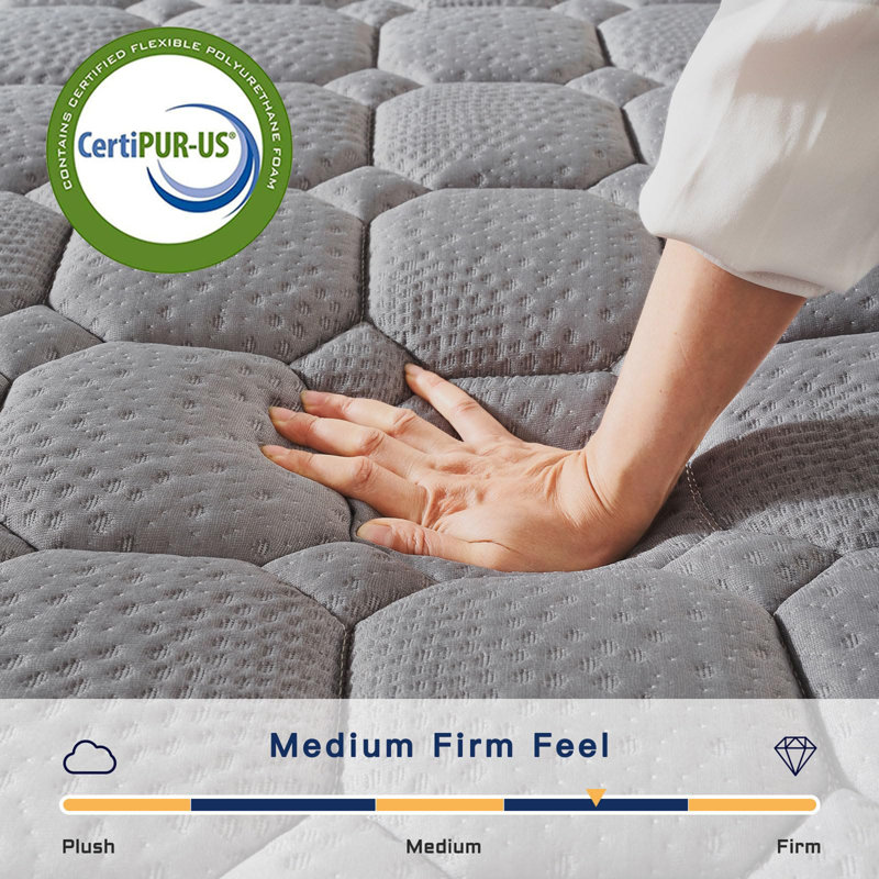 10 Inch Twin XL Multilayer Hybrid Mattress - Multiple Sizes & Styles Available, Ergonomic Design with Memory Foam and Pocket Spring, Medium Firm Feel, Grey