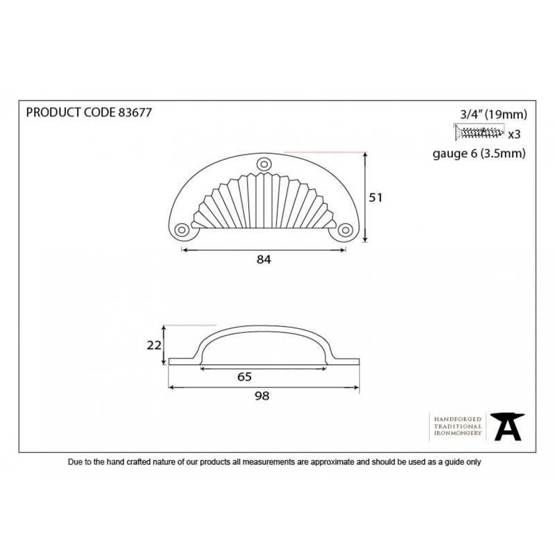 Flower 8.4 cm centre Cup Handle, Black