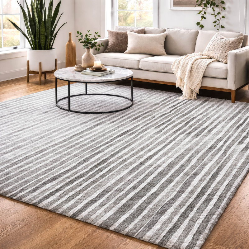 Premium Machine Washable Dream Shag ADS187 Striped Rug, Gray, 8' x 10'