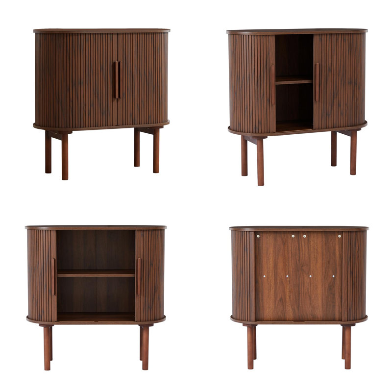 Walnut Fluted MDF Sideboard Buffet Cabinet with Slide Doors
