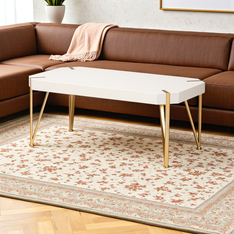 Abagael Coffee Table in White and Brushed Gold Finish, 17.89'' H X 43.39'' W X 22.97'' D