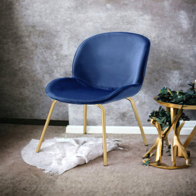 Chaise d'appoint en velours bleu et finition dorée (ensemble de 2) parfaite pour les salons modernes
