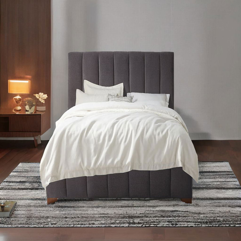 Lit plateforme tapissier Chamlee, gris, Simple