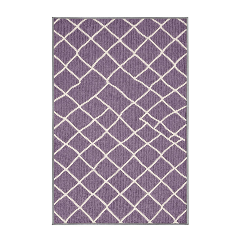 Tapis rose à motif treillis lavable à la machine, Rectangle de 5 pi x 8 pi