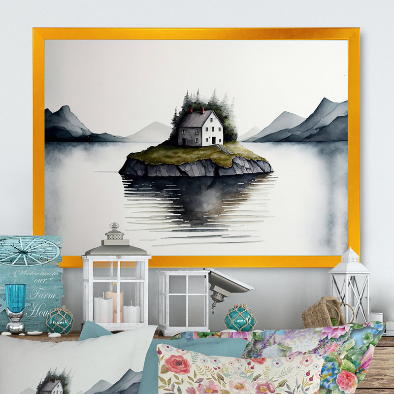 «Little Countryhouse on an Island I», reproduction sur toile, H 16 po x l 32 po x P 1 po, Impression dorée sur toile encadrée