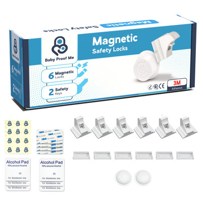 Baby Proof Me Magnetic Cabinet Locks for Baby Proofing [6 Pack + 2 Keys] – Child Proof Locks for Cabinets & Drawers, Adhesive No-Drill Install
