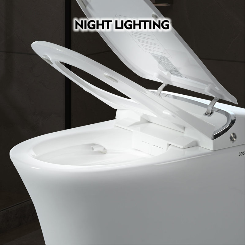 Luxury Smart Toilet With Dryer And Warm Water, Elongated Bidet Toilet With Heated Seat, With Remote Control, LED Night Light, Power Outage Flushing, Soft Close Cover, White