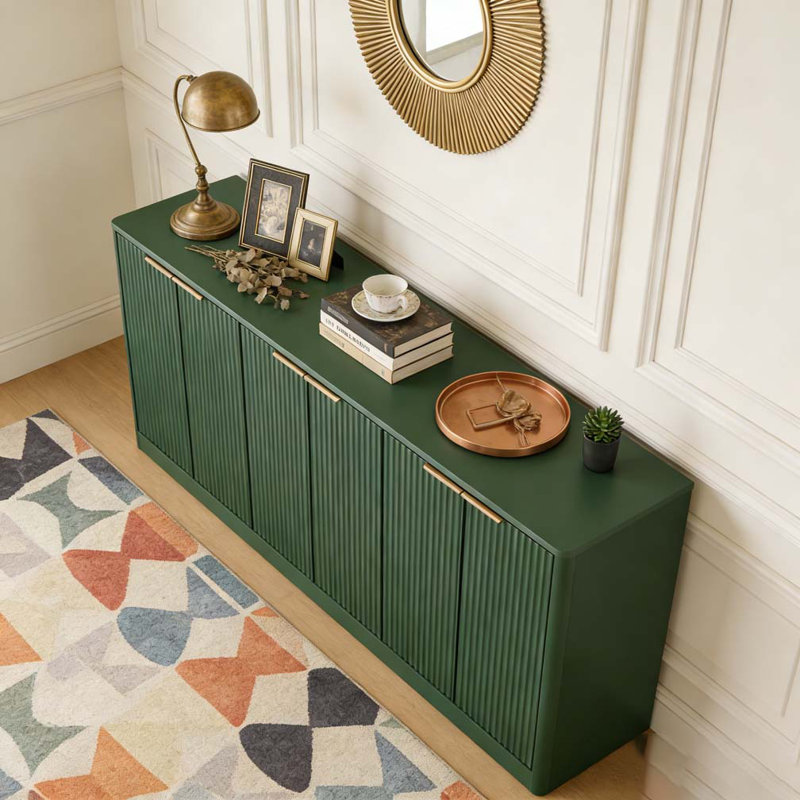 Buffet de 67 pouces avec ondulation moderne et contour arrondi, H 27,7 po x l 67 po x P 15,7 po, Vert