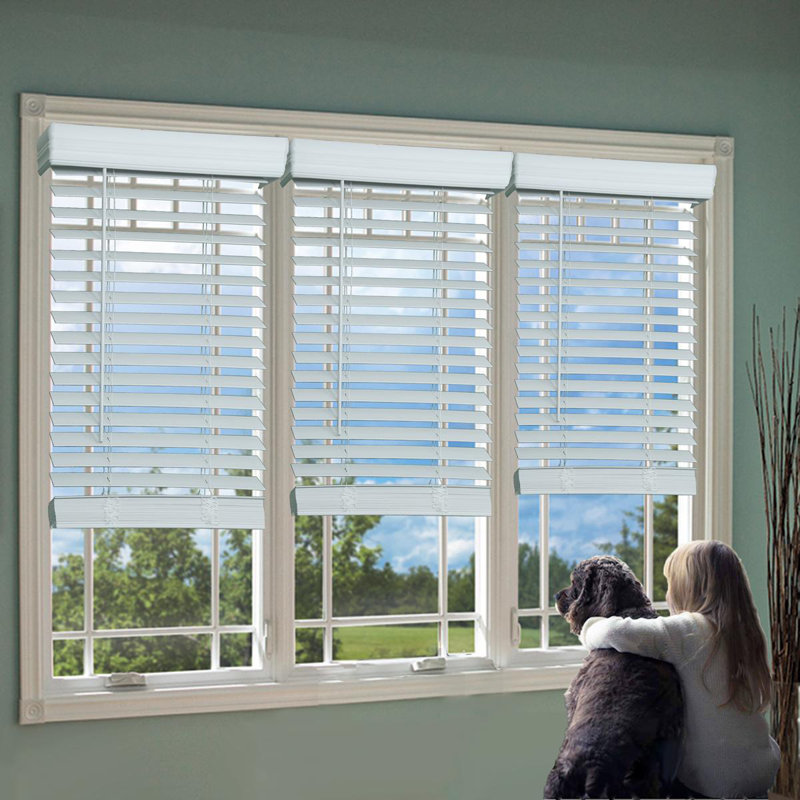 2 inch Room Darkening, Cordless Faux Wood Horizontal/Venetian Blind, White, 34.5"W X 60"L