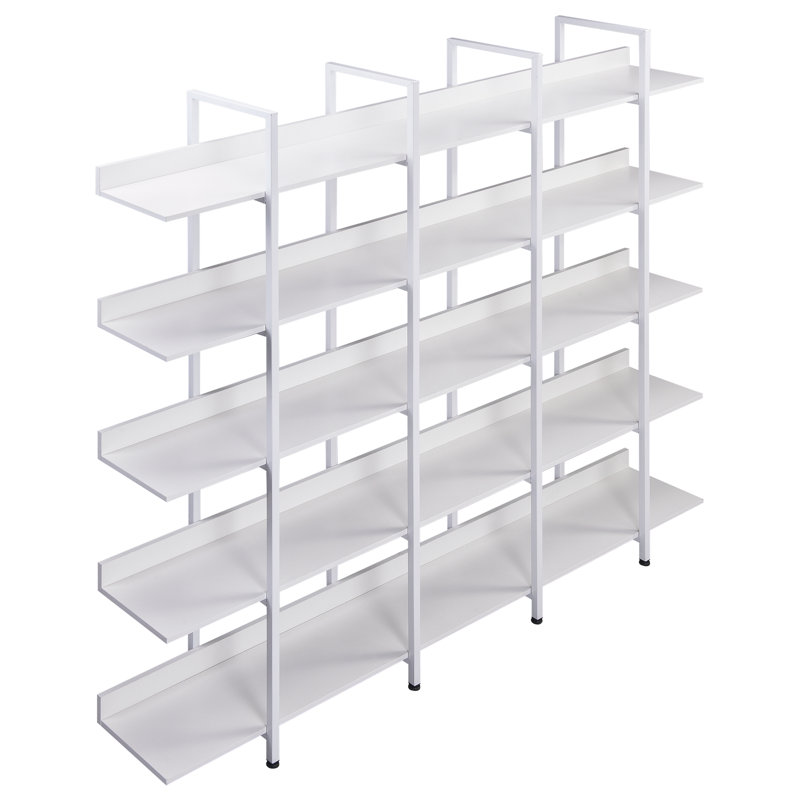 5 Tier Bookcase Home Office Open Bookshelf, Vintage Industrial Style Shelf With Metal Frame, MDF Board, White