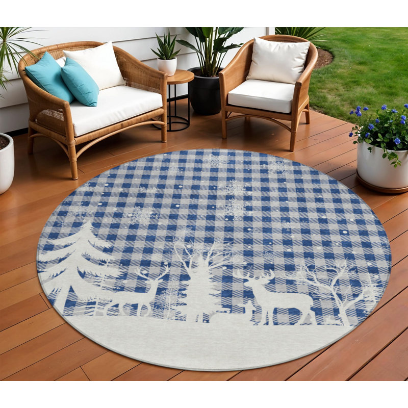 Tapis intérieur lavable rond 8 pi bleu ivoire et gris