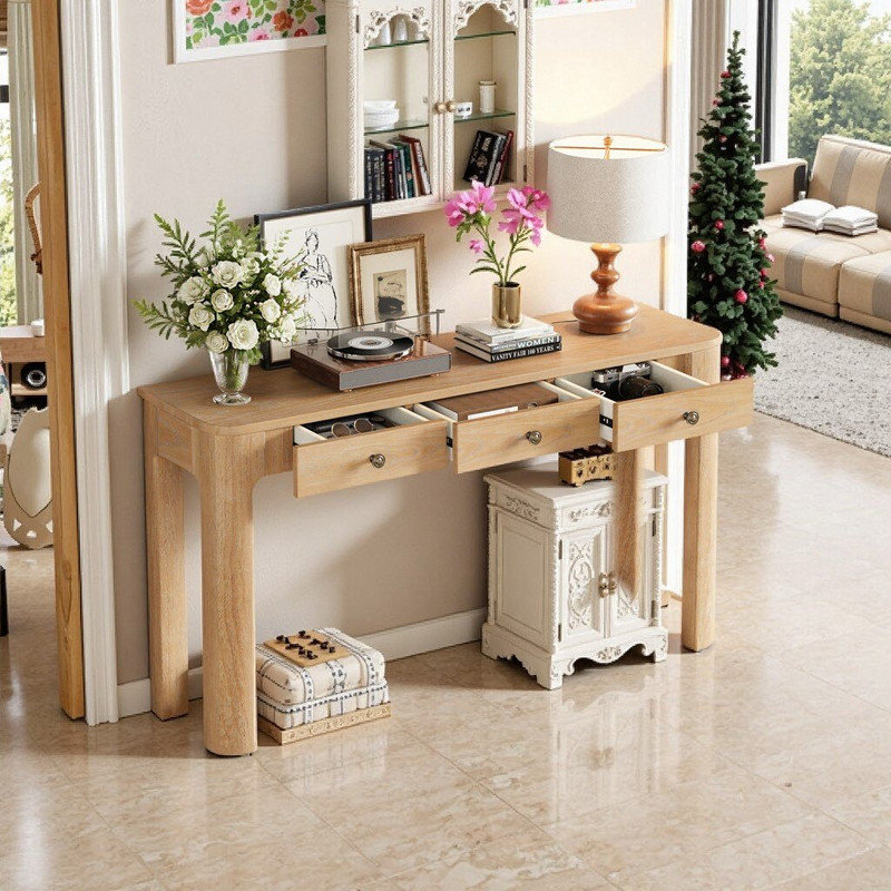 Console avec coins arrondis et 3 tiroirs dissimulés, table de canapé robuste (L 48,4 po x l 12 po x H 30,3 po)