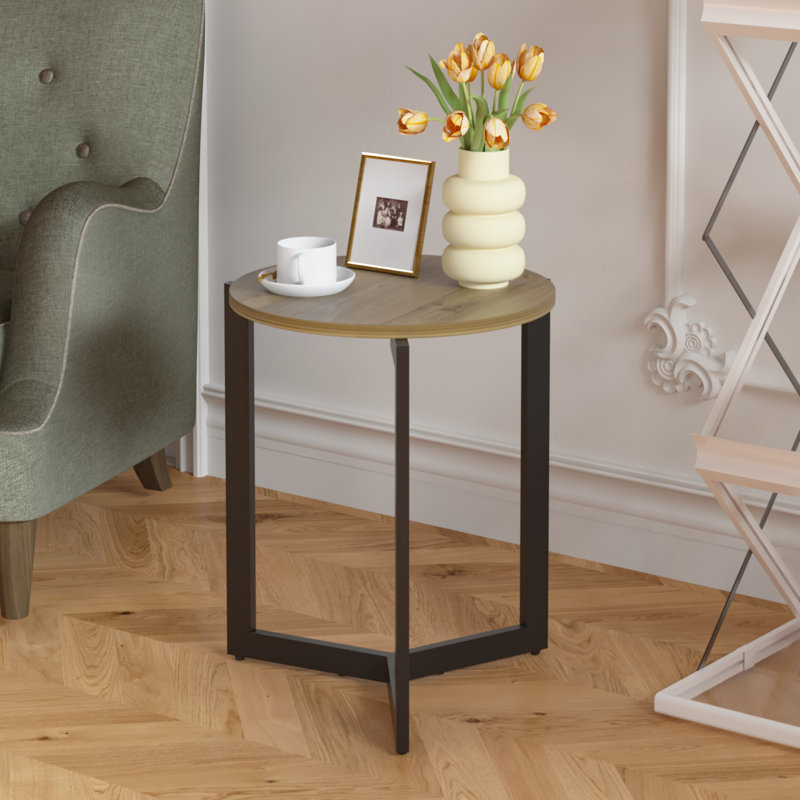 19.68''H Round Side Table Bedside Table Accent End Table With Metal Frame Nightstand
