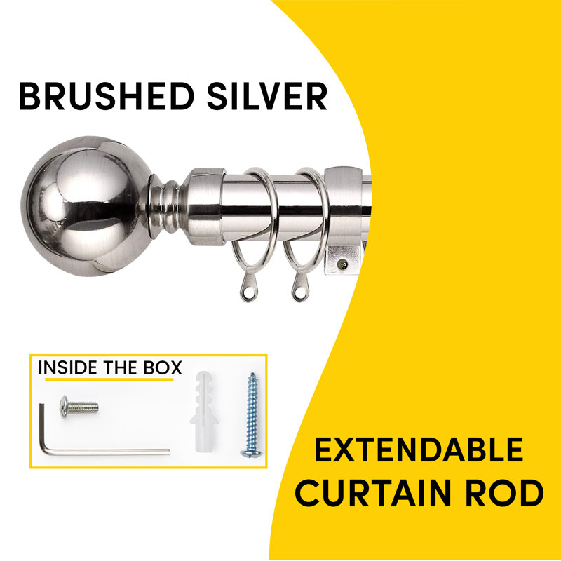 Waloo Premium-Quality Adjustable Plain Metal Curtain Rod for Heavy Room Darkening Panels (with Finials), 70-120cm