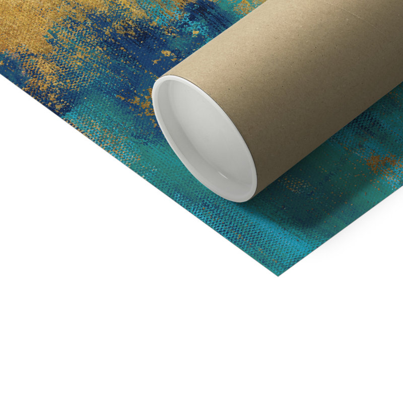 Blue And Gold Abstract Crop by Danhui Nai - Wrapped Canvas Painting, 20cm H x 30cm W x 3.8cm D, Wrapped Canvas