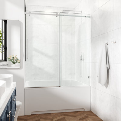 Porte de douche fixe et coulissante avec quincaillerie carrée et verre trempé