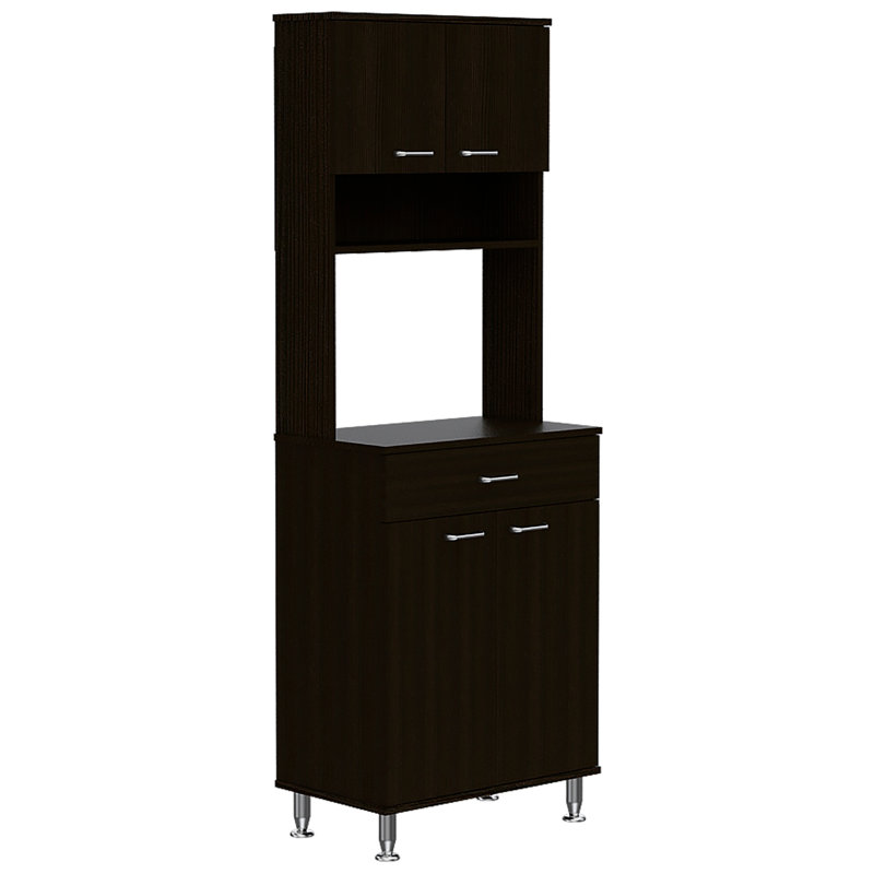 Della 60 Kitchen Pantry With Countertop, Closed & Open Storage -Black, Black