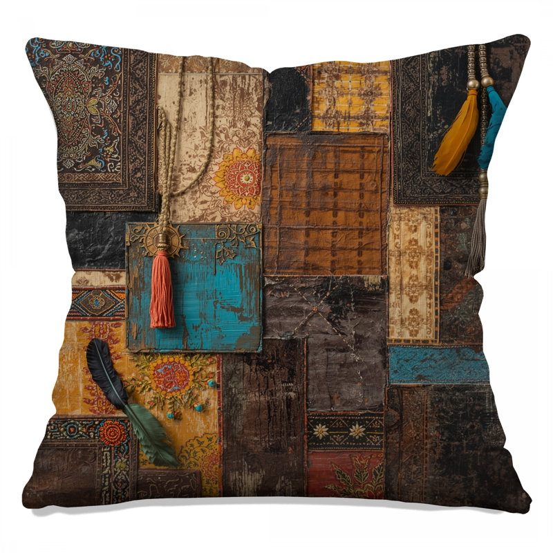 Coussin Bohème Patchwork, 16 x 16 pouces